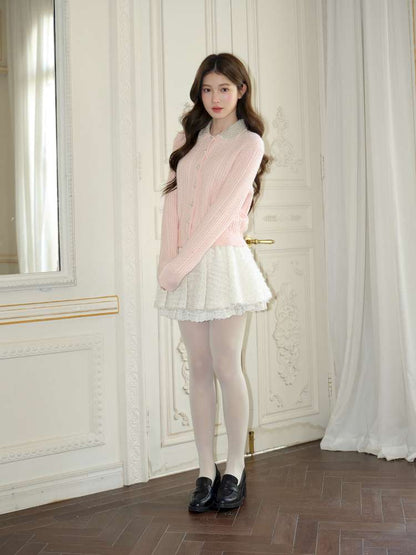Pink Crochet Diamond Knit Cardigan【s0000015050】