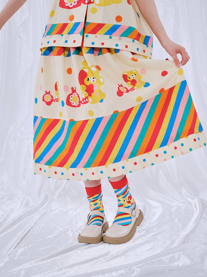 Rainbow Diary Printed Patchwork Half Skirt【s0000009101】