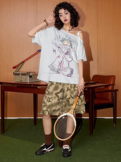 "Roll Zone Painter" Off-Shouder Short Sleeve T-Shirt [S0000008870]