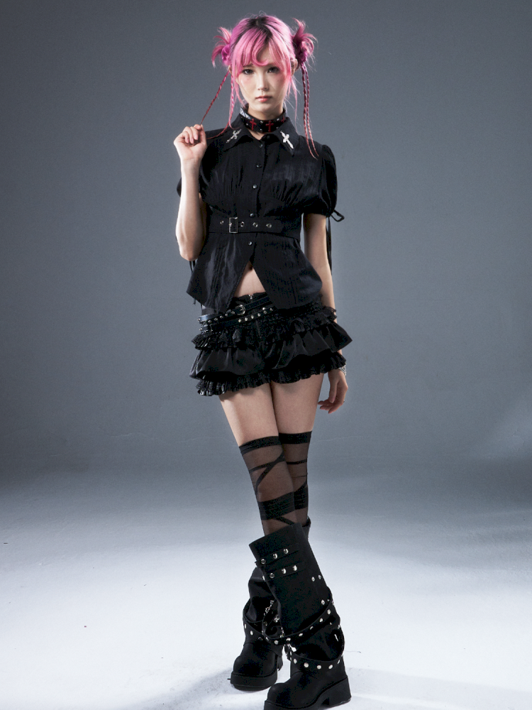 Bubble Sleeve Drawstring Shirt【s0000012946】