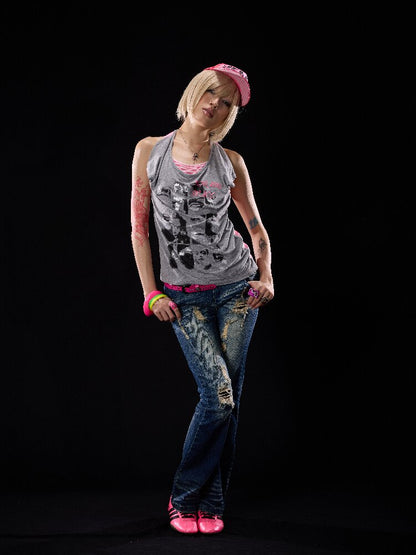 Elastic Cross Riveted Flared Jeans【s0000018512】