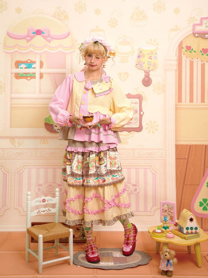 Dress Collar Design Pink Yellow Shirt【s0000013699】