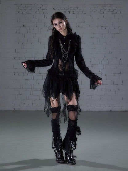 Openwork Lace Irregular Shirt Dress【s0000015941】
