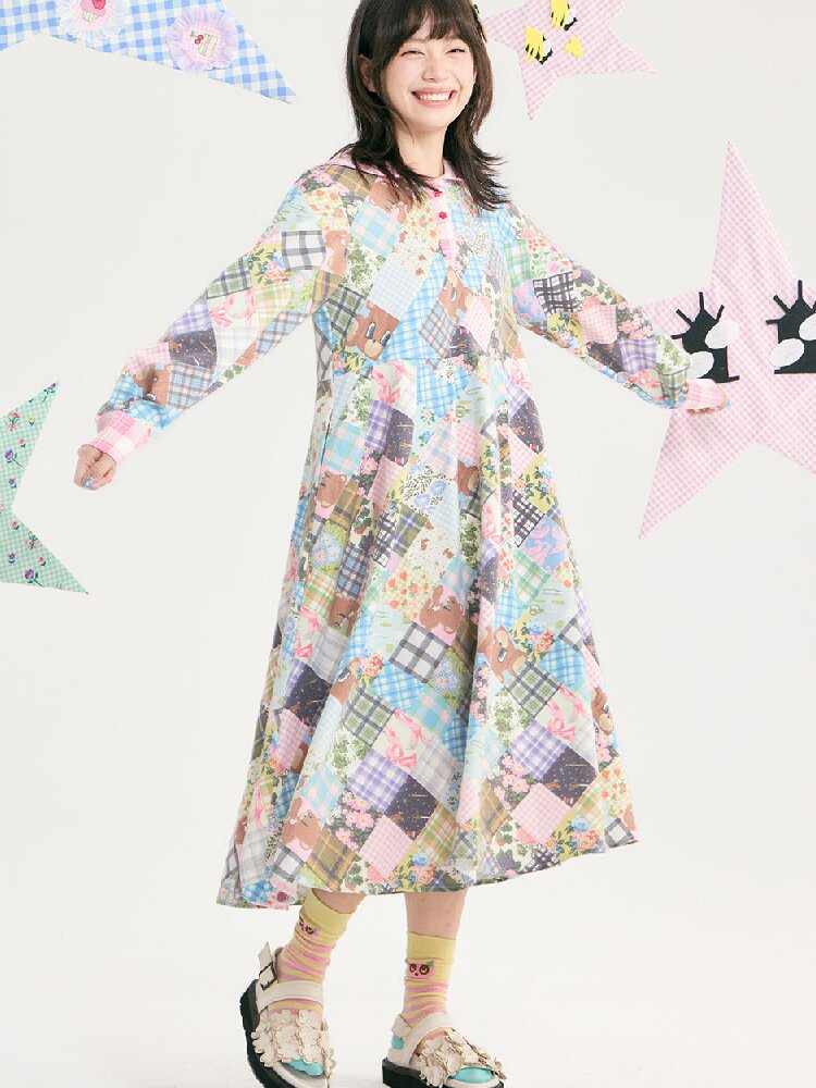 Vintage Bear Floral Navy Collar Dress【s0000018727】