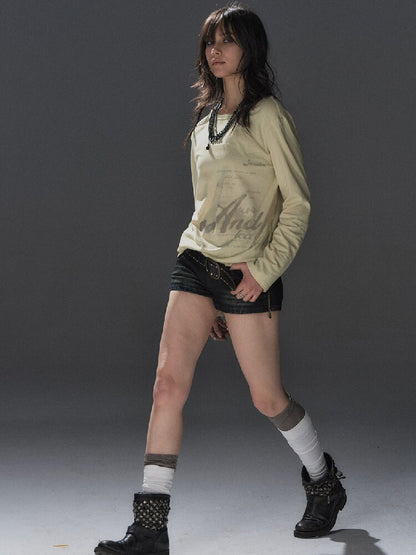 Washed Aged Slim Denim Shorts【s0000016228】