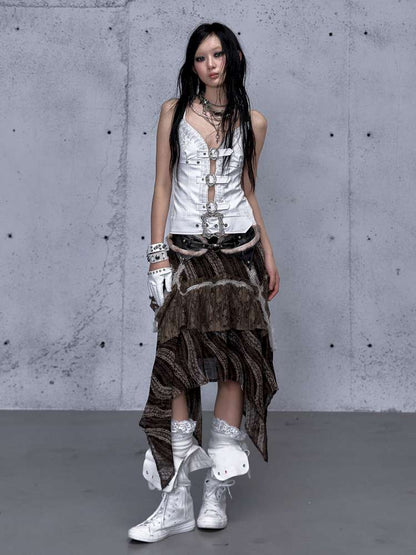 Dark Court Openwork Lace Leather Camisole【s0000014920】