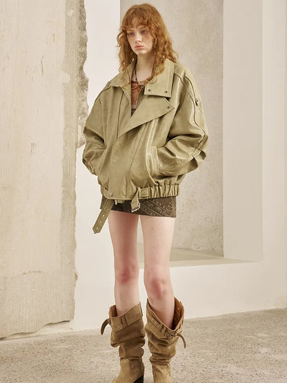 Oversized Short-Length Leather Jacket【s0000014053】