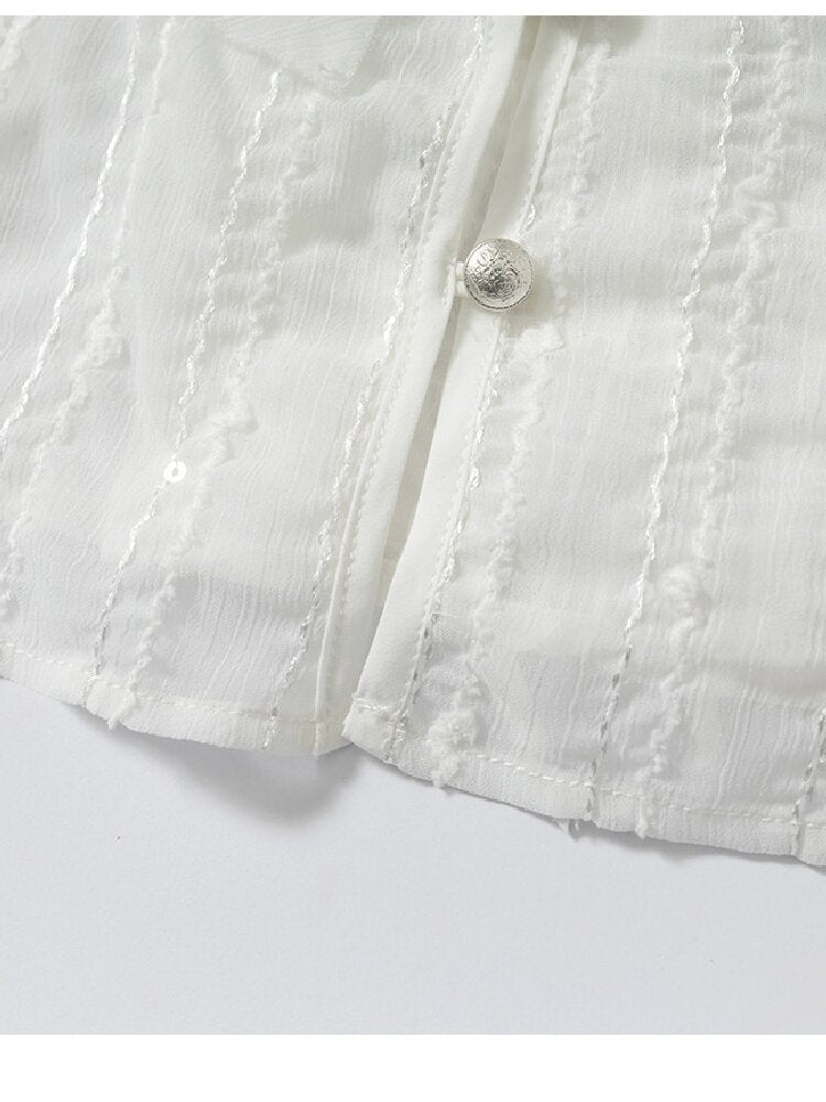 Ruffle Bead Patchwork Chiffon Shirt【s0000016981】