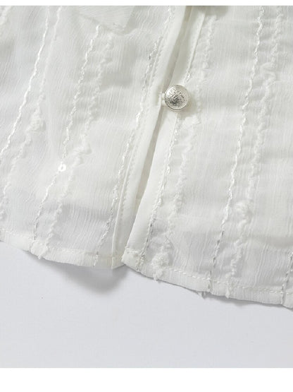 Ruffle Bead Patchwork Chiffon Shirt【s0000016981】