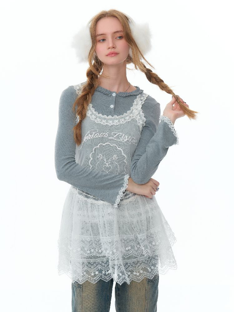 Mesh Sheer Lace Bottom Dress【s0000011503】