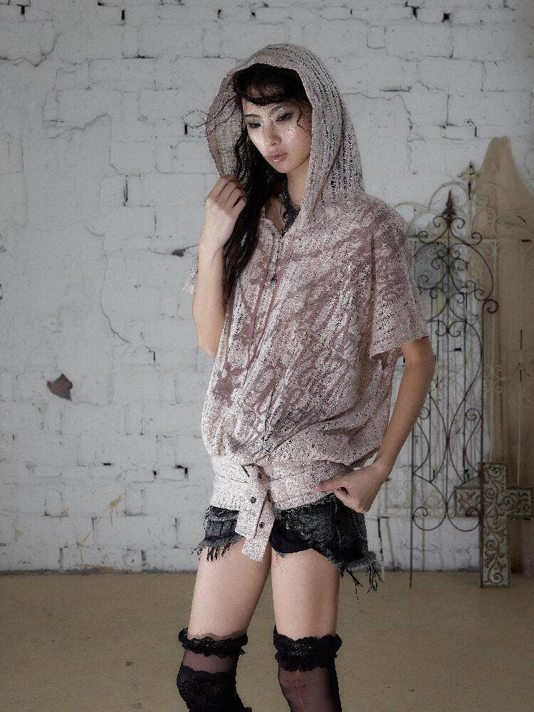 Ripped Knit Hooded Short Smock T Shirt【s0000016993】