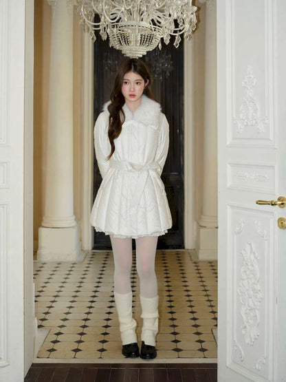 White Panelled Fur Rib Down Jacket【s0000015045】
