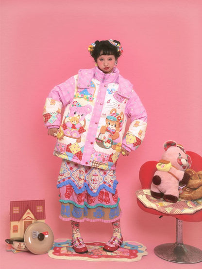 곰 핑크 따뜻한 후드 재킷 [S0000011331]