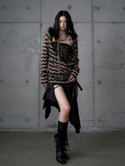 Two-Piece Set Striped Knit Top【s0000013953】