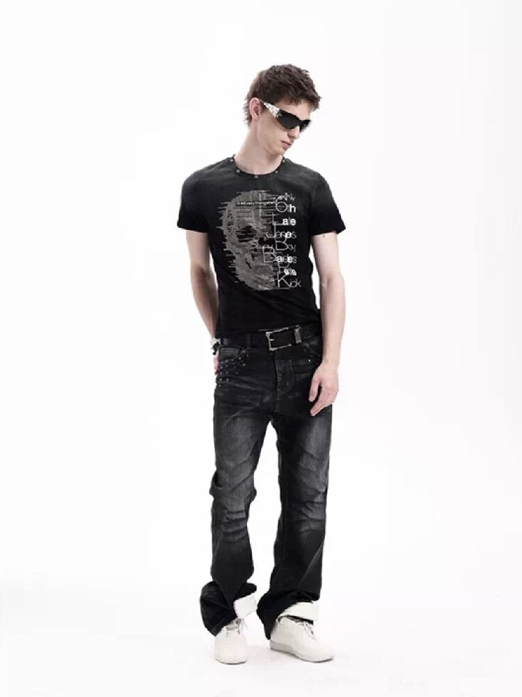 Washed Heavy-Duty Rhinestone T-Shirt【s0000018280】