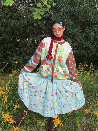 Blue-Brown Knit Cardigan Sweater【s0000014191】