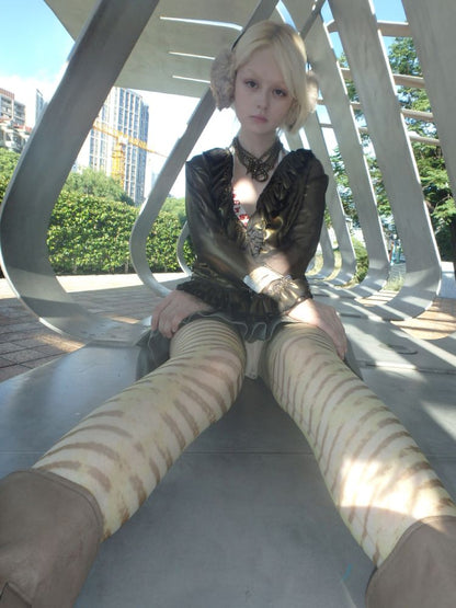 Striped irregular print 10D ultra-thin stockings【s0000013176】