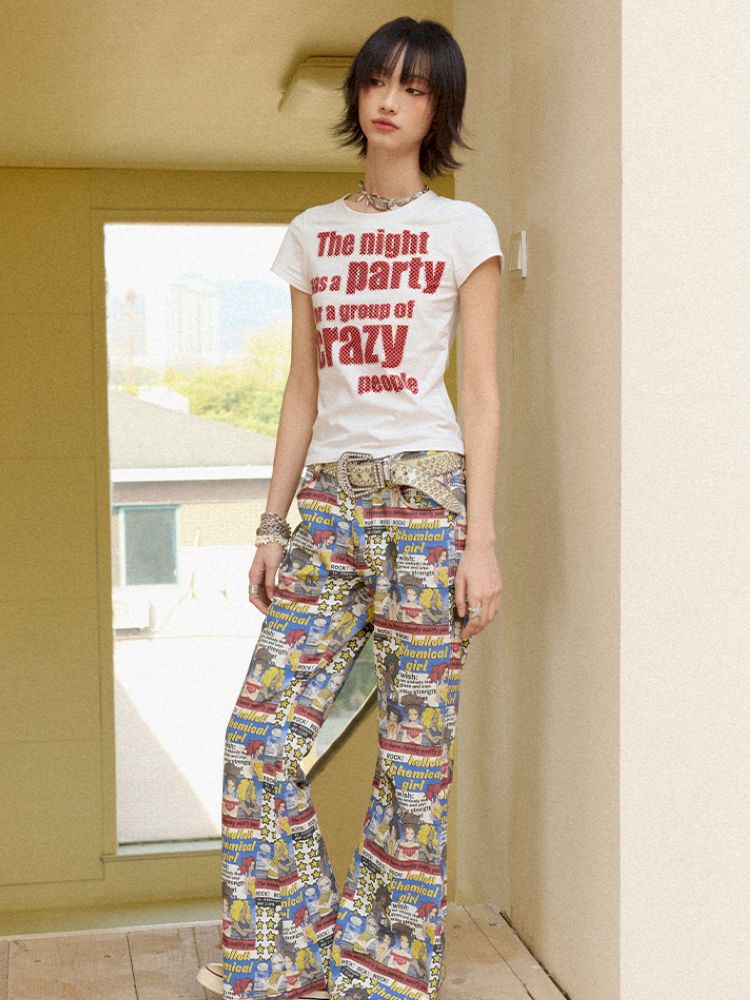 Full print manga micro flare pants【s0000012417】