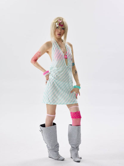 Divine Dangerous Deep V Stripe Dress【s0000017644】