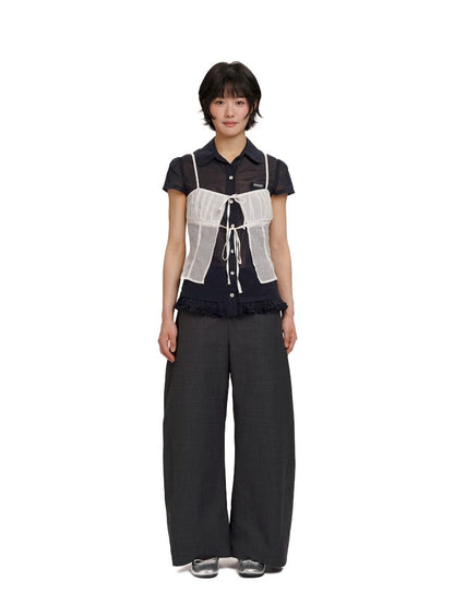 Micro Machete Draped Wide Leg Western Trousers【s0000012507】