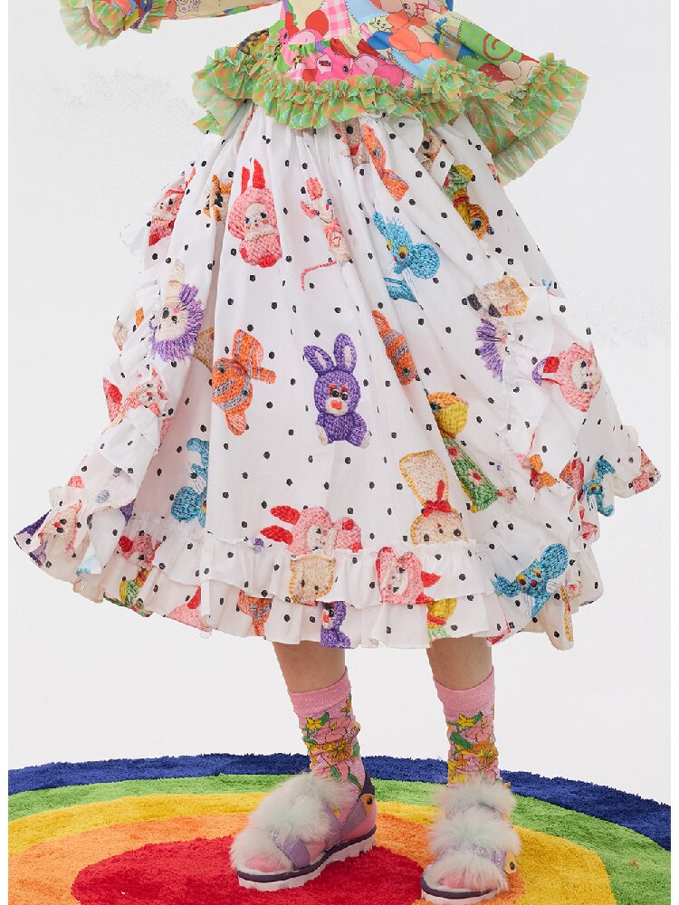 White Polka Dot Lace Cotton Skirt【s0000016195】