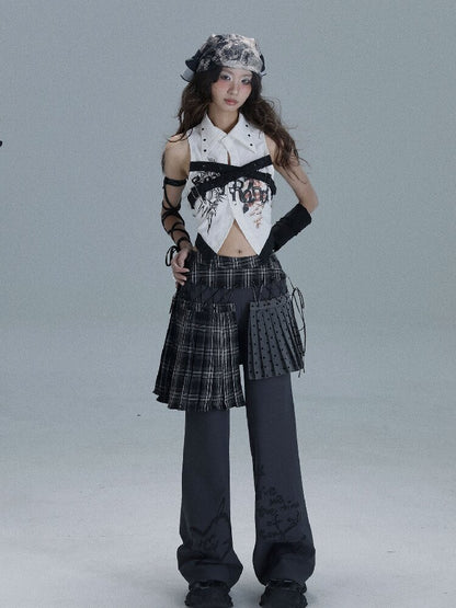 Punk Print Splicing Sleeveless【s0000016719】
