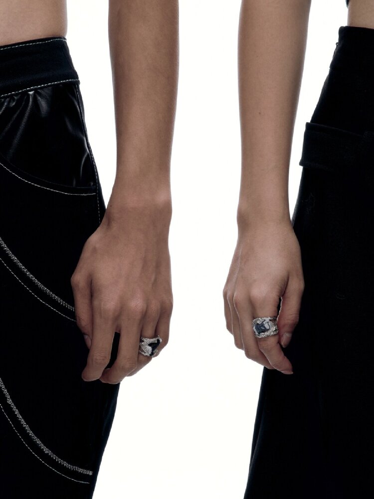 Futuristic Denim Silver Open Ring【s0000018816】