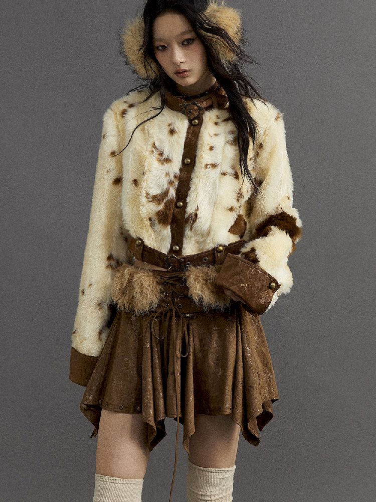 Patchwork Collar Short Fur Coat [S0000010330]