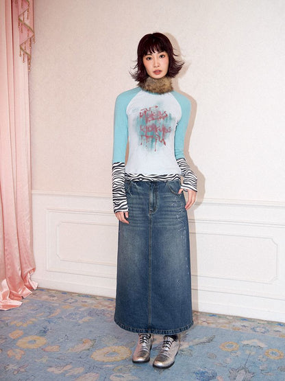 Low- Waisted Denim Mid-Length Half Skirt【s0000011643】