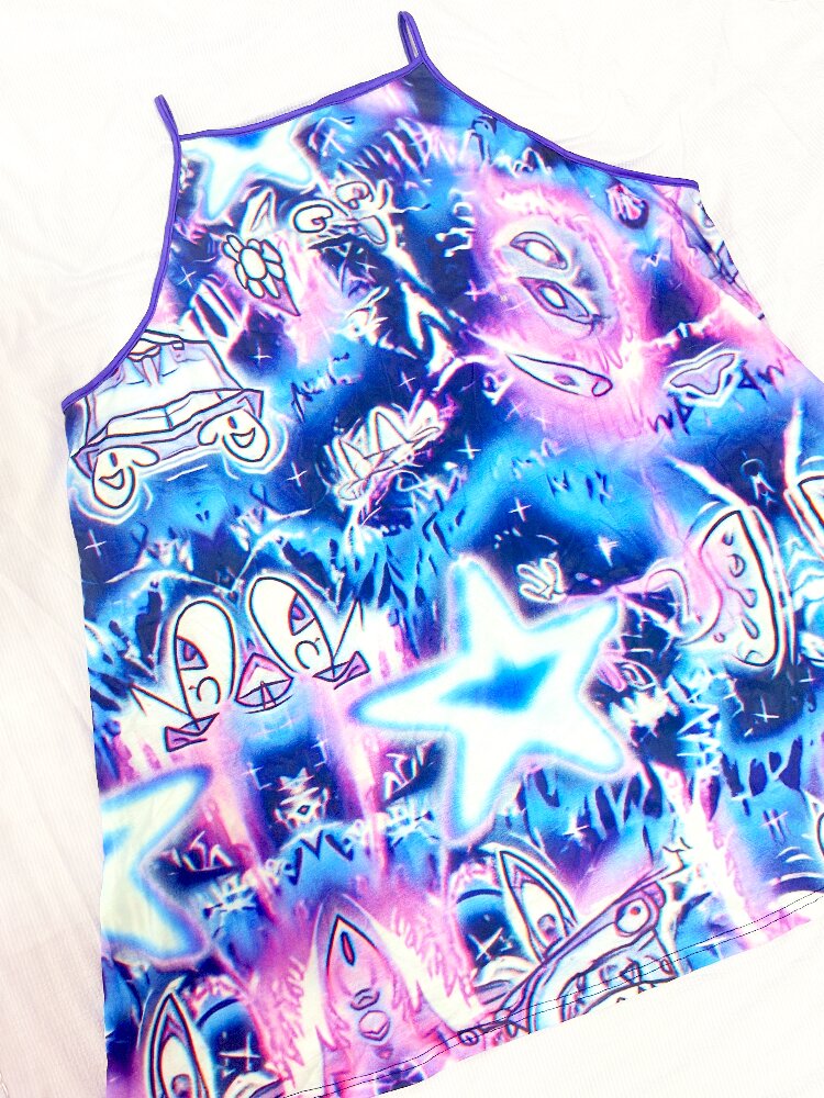 Y2K Graffiti Layered Slip Dress【s0000017708】