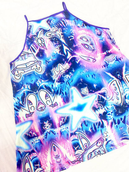 Y2K Graffiti Layered Slip Dress【s0000017708】