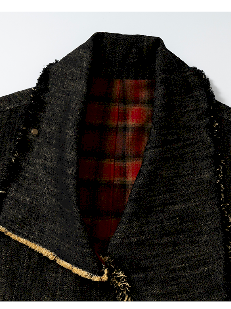 Punk Plaid Denim Bat Woolen Coat【s0000014929】