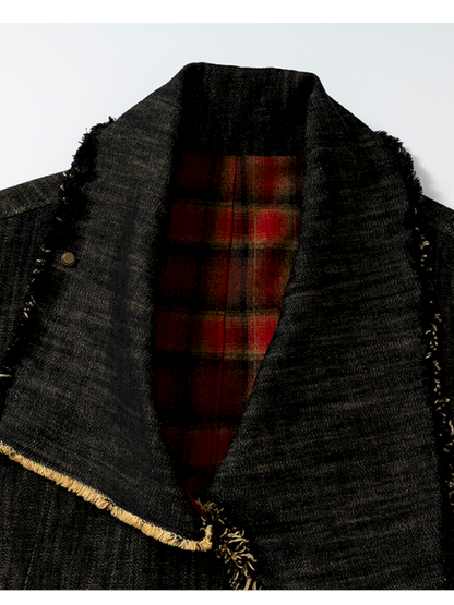 Punk Plaid Denim Bat Woolen Coat【s0000014929】
