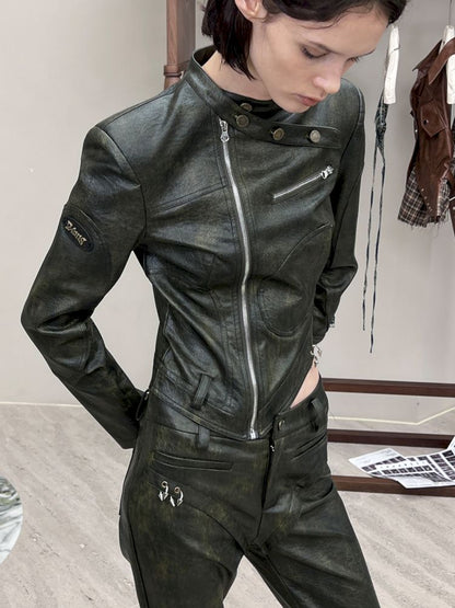 Side Zipper Leather Jacket [s0000006816]