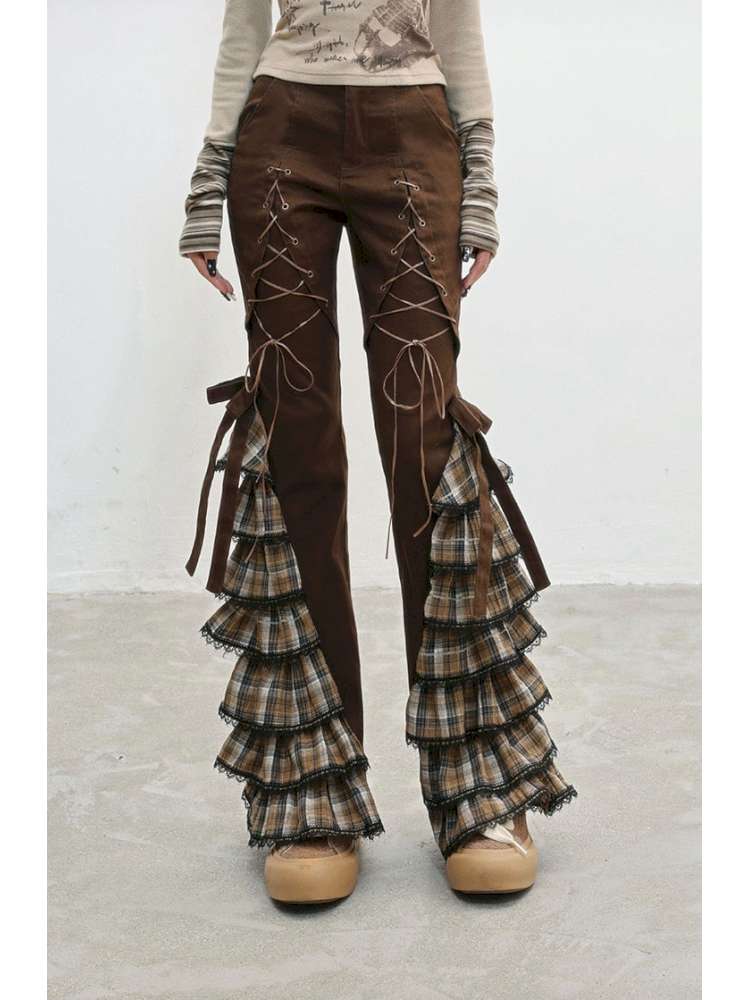 Plaid Strap Vintage Lace Slacks【s0000014832】
