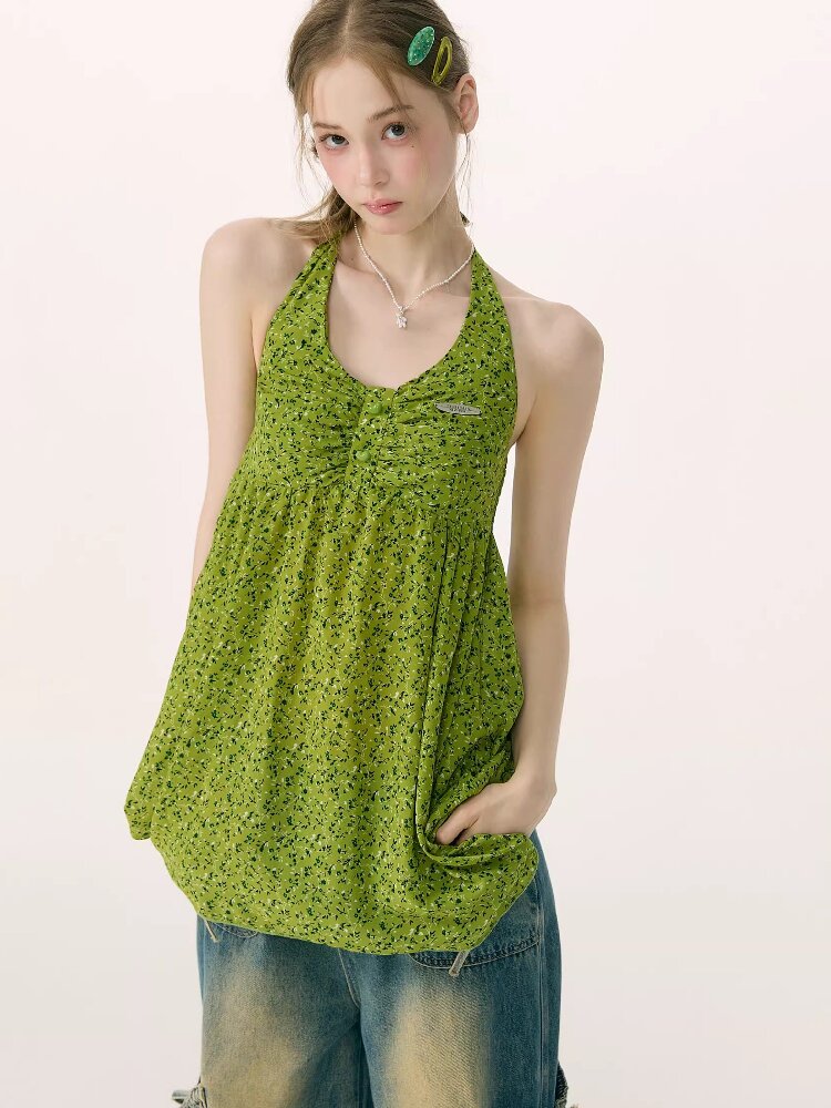 Floral Halterneck Lace Up Camisole【s0000016846】
