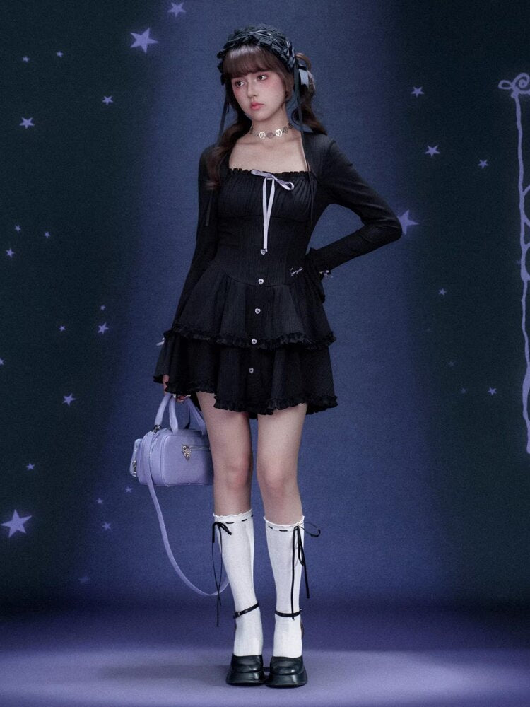 Black Purple Slim Cake Dress【s0000015473】