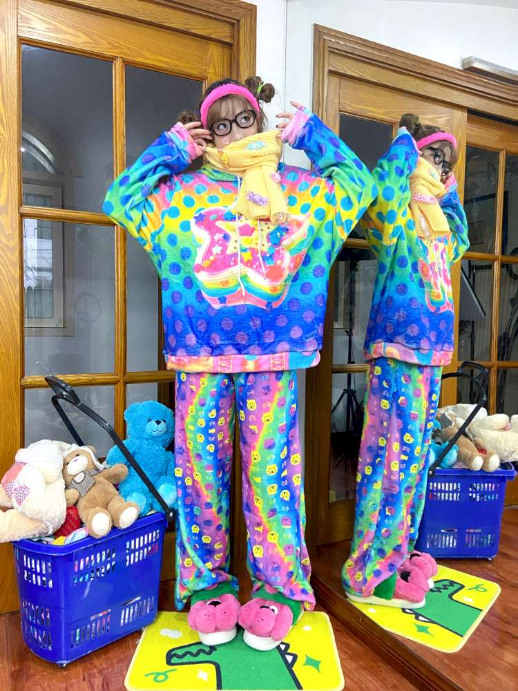 Y2K Cat Print Loose Fleece Trousers【s0000014637】