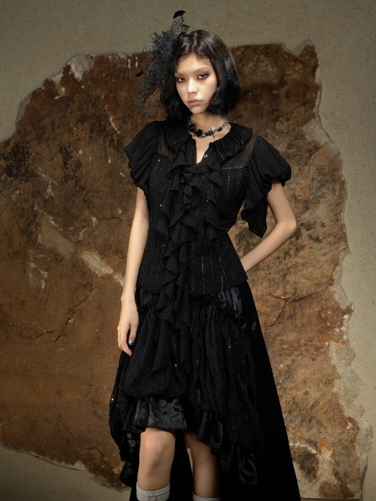 Court Style Dark Punk Puff Sleeve Shirt【s0000016886】
