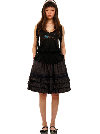 Plaid Lace Cake Heavy Duty Midi Skirt【s0000017432】