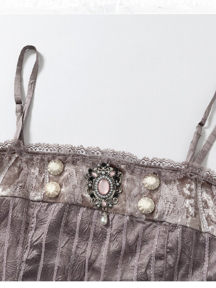 Mesh Velvet Suspender Slim Dress【s0000016211】