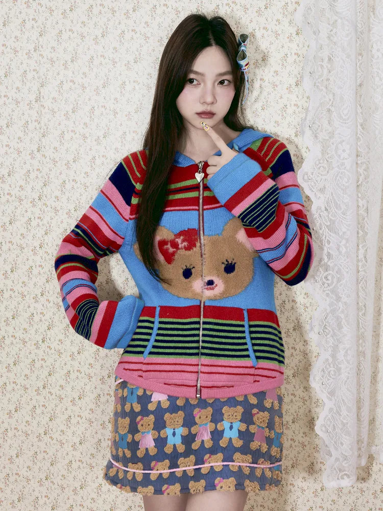 Bear Knit Long-Sleeve Hooded Cardigan【s0000014139】