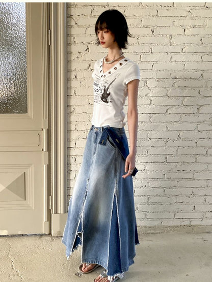 Irregular splicing denim back dress【s0000012431】