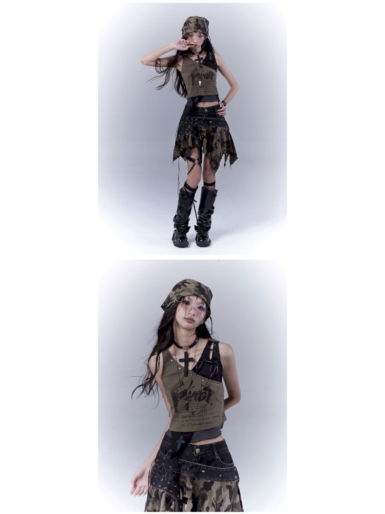 Wasteland slimming printed vest top【s0000012840】