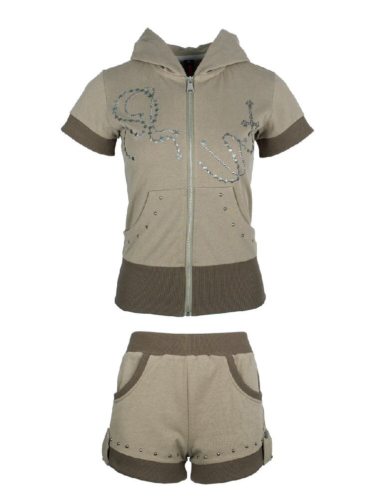 Star Chain Rivet Hooded Shorts Set【s0000018050】
