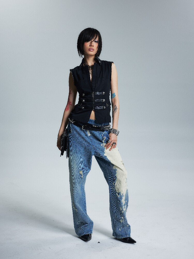 Low Rise Distressed Denim Trousers【s0000017002】