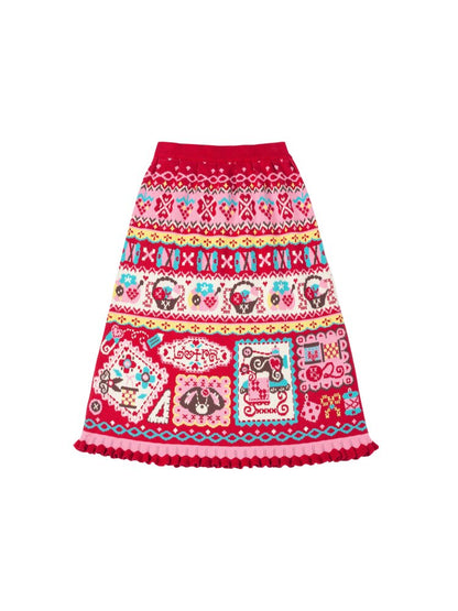 Red Jacquard Vintage Lace Skirt【s0000015590】