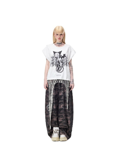 Cat Bone Print Patchwork Top【s0000017718】