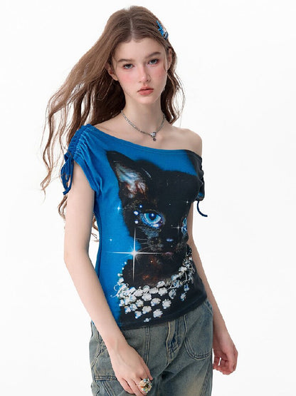 Vintage Cat Print Crossbody Short T【s0000017673】