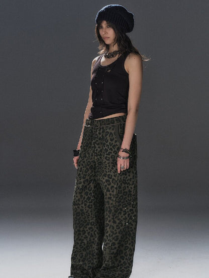 Leopard Print Studded Trousers【s0000016240】